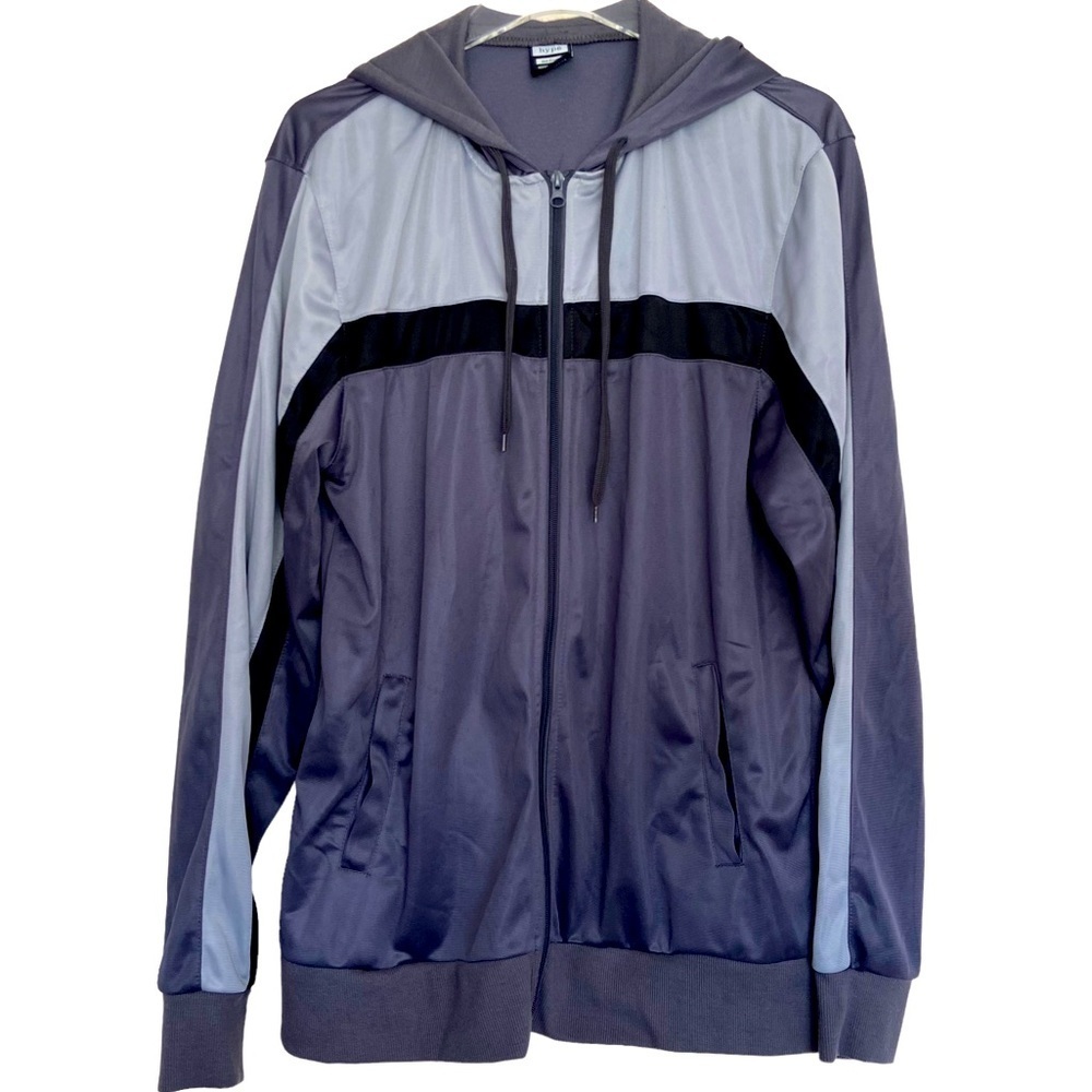 Hype Grey and Black Stripe Men’s Medium Zip Up Hoodie